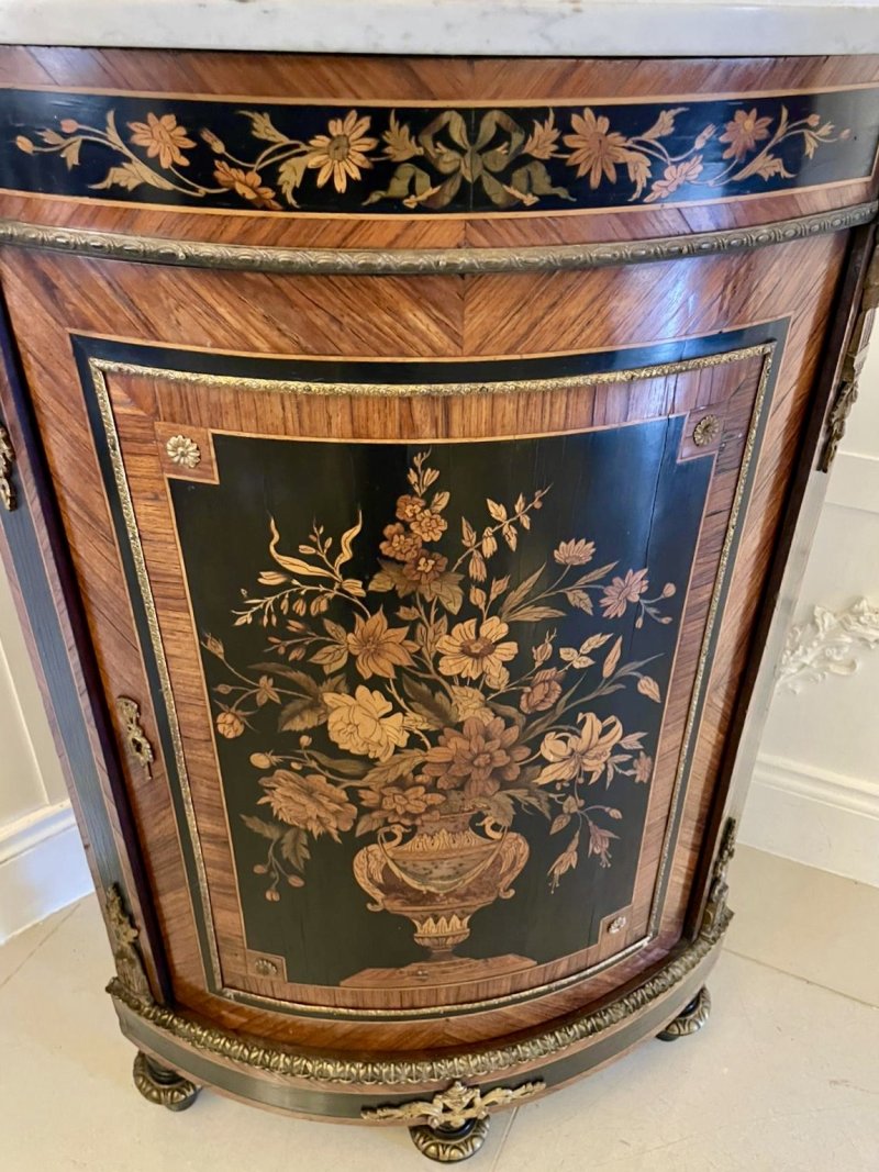 Antique French Louis XVI Style Marquetry Corner Cabinet with Marble Top